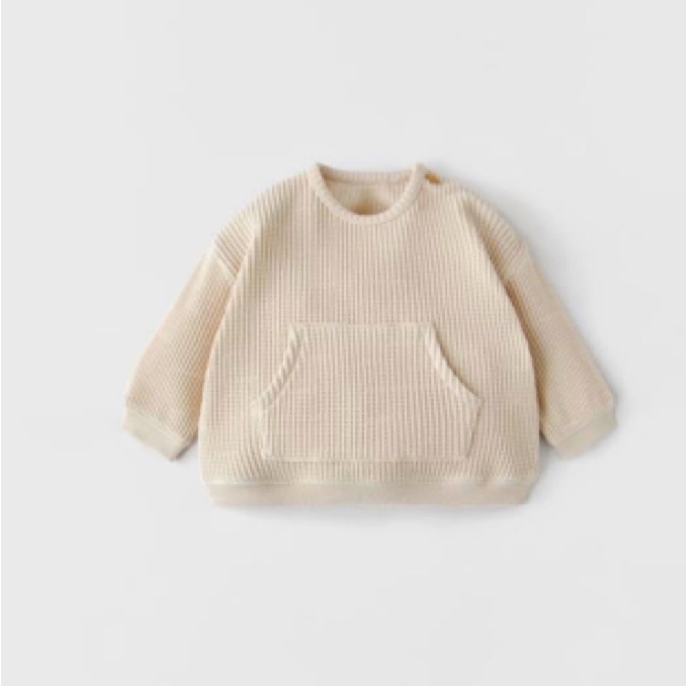 NWT WAFFLE KNIT POUCH POCKET SWEATSHIRT
